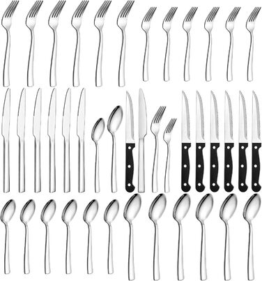 Набір столових приборів 36 шт. на 6 персон, Набір дзеркальних полірованих столових приборів Wildone Premium з нержавіючої сталі, м