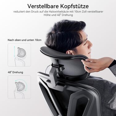 Ергономічне офісне крісло Hbada P5, робоче крісло з регульованою поперековою опорою, дихаюча еластична подушка сидіння, вбудована підставка для ніг, комп&39ютерне крісло, чорне