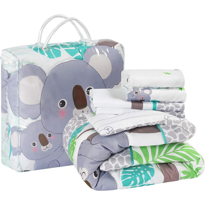 Комплект постільної білизни для дитячого ліжечка La Premura Baby Koala, 3 предмети, стандартний розмір, сіро-зелений, дитяча пості