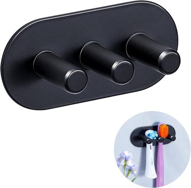 Тримач для зубної щітки Настінний без свердління Тримач для електричної зубної щітки, Тримач для головки щітки з нержавіючої сталі, Самоклеючий тримач для зубної щітки Тримач для головки для зубної щітки для зберігання у ванній кімнаті, чорний