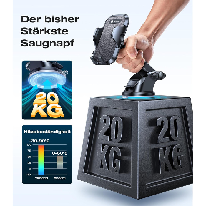 Найкращий військовий автомобільний тримач мобільного телефону 20 кг міцна присоска та металевий вентиляційний затискач з подвійним