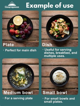 Набір посуду для кемпінгу CAMPINGMOON, нержавіюча сталь, тарілки, миски, штабельовані, посуд для активного відпочинку, сумка з тканини, для кемпінгу, піших прогулянок, пікніків (4 предмети, чорний колір з титановим покриттям)