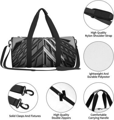 Спортивна сумка для подорожей, архітектурний принт, чорна, на одну-дві ночі, універсальний розмір
