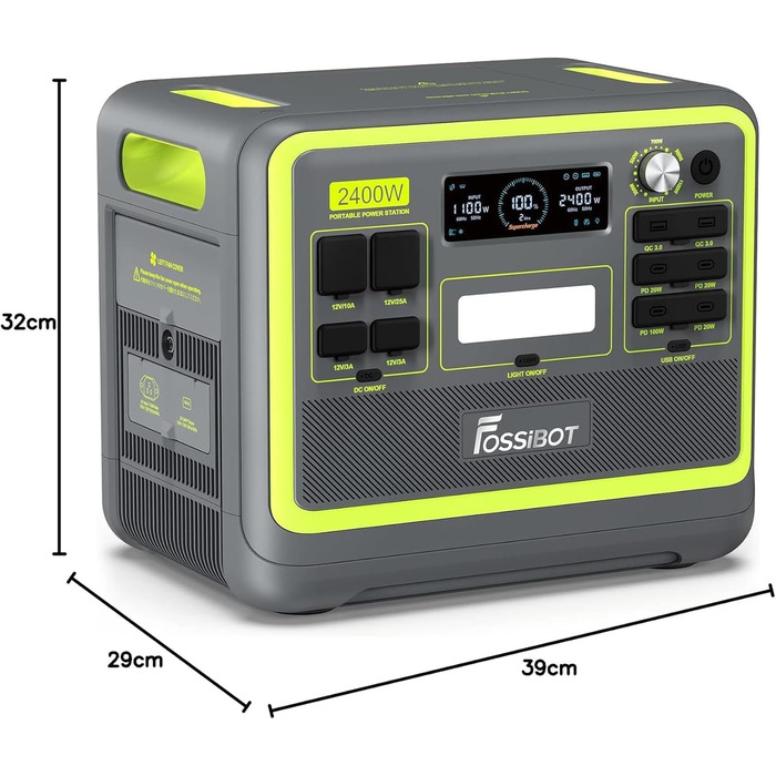 Портативна електростанція FOSSiBOT F2400 2048 Втгод LiFePO4 із сонячною панеллю 420 Вт, 3 виходи змінного струму 2400 Вт (пік 4800 Вт), сонячний генератор, 230 В змінного/постійного струму/USB C/QC3.0, мобільний генератор для кемпінгу на свіжому повітрі F