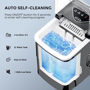 Машина для виробництва кубиків льоду Clear Ice Cubes, самоочисний льодогенератор, 9 кубиків закінчено за 6 хвилин, 15 кг за 24 години, портативний льодогенератор Cube Machine для дому/кухні/офісу/бару Black