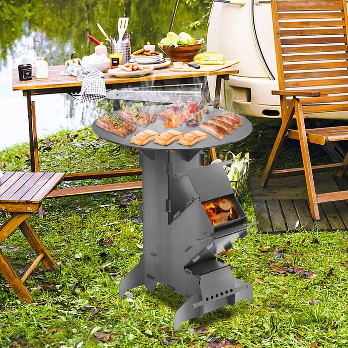 Ракетна піч з грилем та гачком для вогню, вулична ракетна піч, система підключення до мережі, сталь товщиною 3 мм, дров&39яна піч, кемпінгова піч, пелетна піч для барбекю в голландській печі