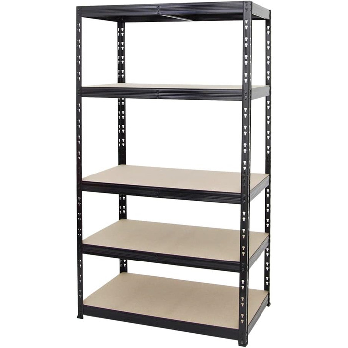 Надміцний стелаж Tiger Black 180x100x60 см, загальне навантаження 1365 кг. Стелаж для підвалу, стелаж без болтів, гаражний стелаж, стелаж для зберігання 180x100x60 см 5 полиць чорного кольору
