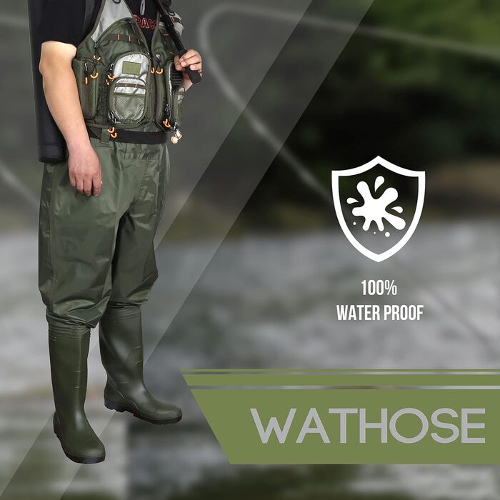 Вейдерси Croch для чоловіків та жінок, рибальські штани, водонепроникні ПВХ-нейлонові з гумовими вейдерсами, розміри 38-47, ідеальні вейдерси та рибальські штани, зелені, розмір 47