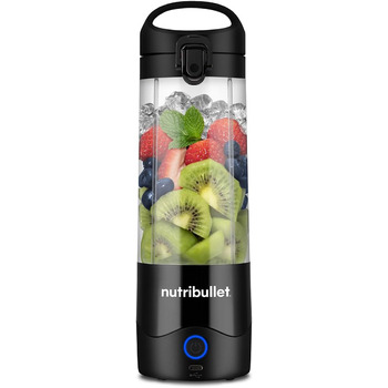 Портативний блендер nutribullet 60 Вт у чорному кольорі потужне лезо екстрактора, чашка 590 мл, кришка для виносу, зарядний кабель USB-C та посібник користувача, забезпечує понад 15