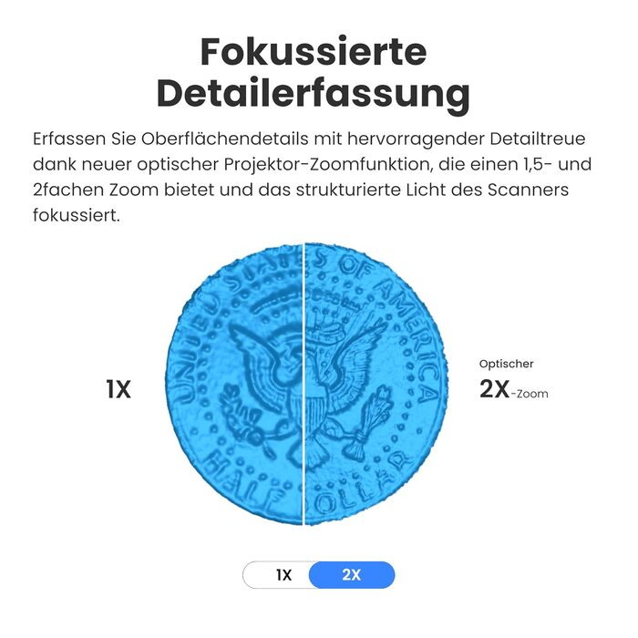 Сканер Revopoint POP 3 Plus для 3D-друку, ручний сканер із високою точністю 0,04 мм, повнокольорове сканування середніх обєктів, 3