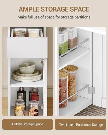 Обідній стіл Hzuaneri, розкладний обідній стіл на колесах, для 3-6 осіб, розкладний стіл з шухлядами, шафами та дворівневими відкритими полицями, підходить для невеликих приміщень, білий KT14003W