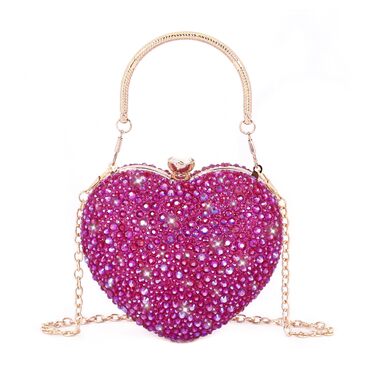 Клатч жіночий Серце, інкрустований стразами, міні-сумочка для вечірки, весілля або коктейлю, рожевий