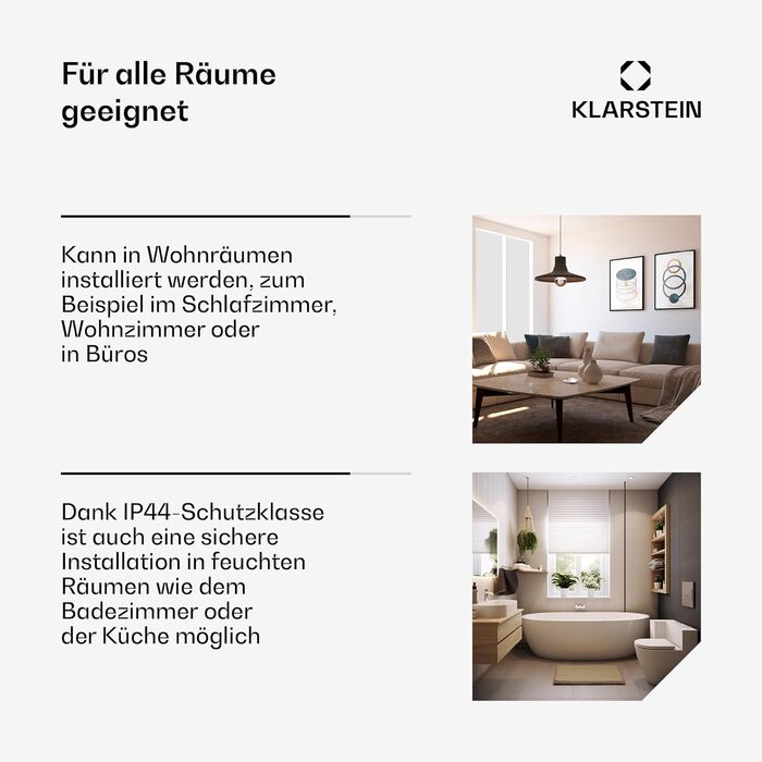 Інфрачервоний настінний обігрівач Klarstein 770 Вт кріплення на стіну та стелю, додаток та пульт дистанційного керування, IP44, термостат, таймер, блокування від дітей, електричний обігрівач для кімнат площею до 15 м Smart 770 Вт