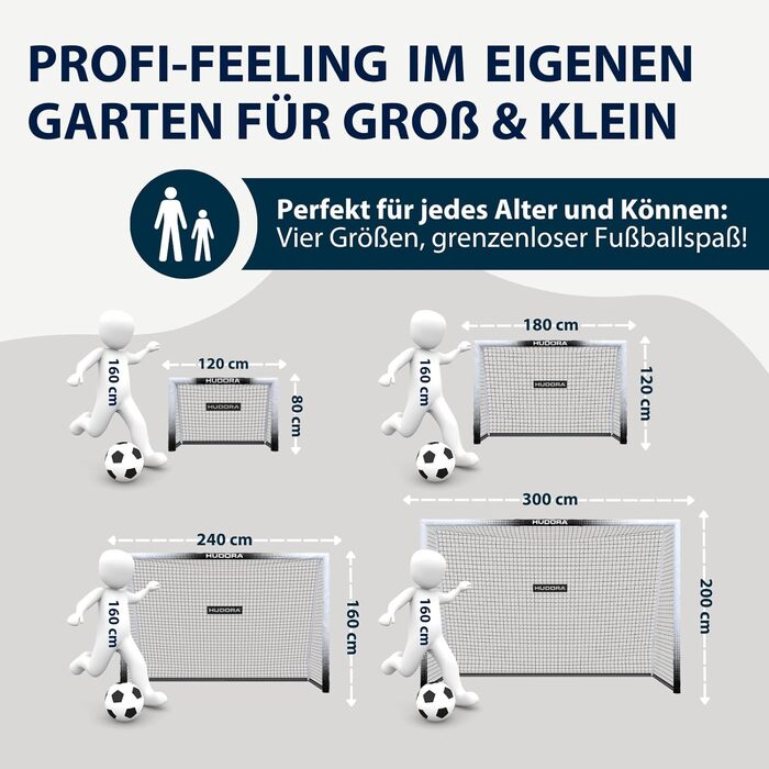 Футбольні ворота HUDORA Pro Tect Advanced Вуличні футбольні ворота з сіткою та всепогодним чохлом для дітей/дорослих Легке складання в саду Стінка воріт із застібками-блискавками та липучками, білі, 180 x 120 см