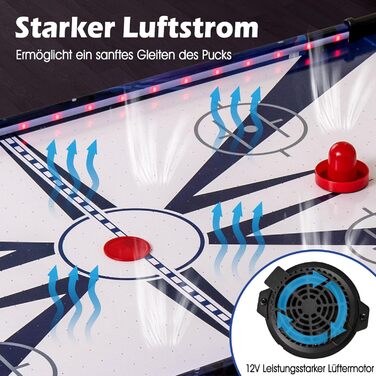 Стіл для аерохокею GOPLUS 137 см, ігровий стіл для хокею зі світлодіодним електронним табло та підсвічуванням, настільний хокей з 2 шайбами, 2 слайдерами, для ігрової кімнати, дому, офісу