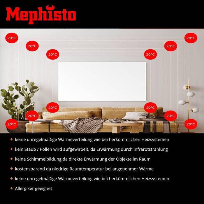 Інфрачервоний обігрівач Mephisto, настінний/стельовий окремостоячий обігрівач, енергозберігаючий електричний обігрівач, включає пульт дистанційного керування та термостат, керування через Wi-Fi додаток, 300-1200 Вт, вихідна потужність 800 Вт, аксесуари ко