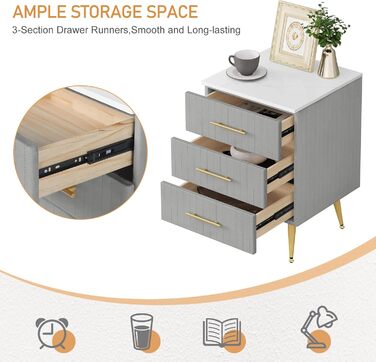 Комплект із 2 приліжкових тумбочок/тумбочек для ліжка з пружинним матрацом, 3 шухляди з масиву дерева, комод/сервант, легке складання, висота та вантажопідйомність, 40,5x460 см, сірий TS135gr-2 3 шухляди сірий 2