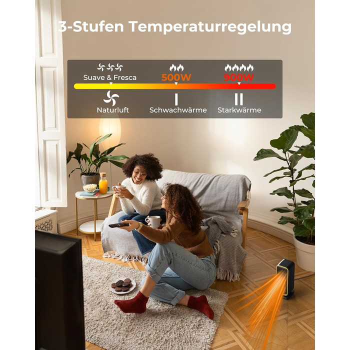 Енергозберігаючий, невеликий, тихий електричний обігрівач - керамічний PTC швидкого нагріву потужністю 900 Вт, 3-швидкісний кнопковий настільний обігрівач із захистом від перекидання для офісу, спальні, ванної кімнати, чорний