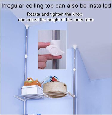 Рівнева стійка для білизни над туалетом, що економить місце у ванній кімнаті, подвійна натяжна штанга, стояча полиця, органайзер для полиць у ванній кімнаті, штанги для вішалок для одягу, не потрібно свердлити, колір слонової кістки, висота 295 см/116 дюй