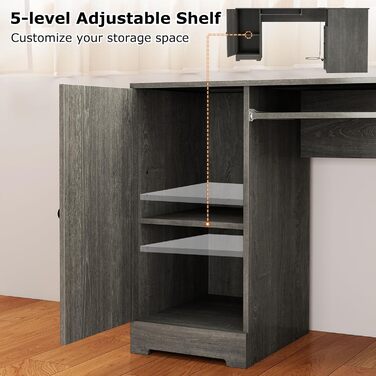 Комп&39ютерний стіл GIANTEX L-подібної форми з вбудованою зарядною станцією, кутовий стіл з підставкою для клавіатури та висувними шухлядами, офісний стіл для 2 осіб з шафою для зберігання та регульованою полицею (сірий)