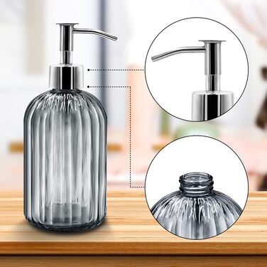 Набір з 2 скляних дозаторів для мила з насосом, дозатор для рідкого мила 400 мл для миючого засобу, шампуню та лосьйону, багатораз