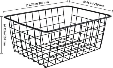 Набір кошиків для зберігання KEILEOHO з 4 предметів, 28 x 22 x 12 см, металевий кошик, дротяний кошик для зберігання, кошик для ванної кімнати, метал, відкритий дротяний дизайн, маленький чорний металевий кошик, для офісів, кухонь, ванних кімнат