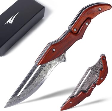 Складаний ніж Zetterrank Damascus Steel VG10, дворучний ніж легальний Німеччина, кишеньковий ніж з гострим лезом, EDC ніж для кемп