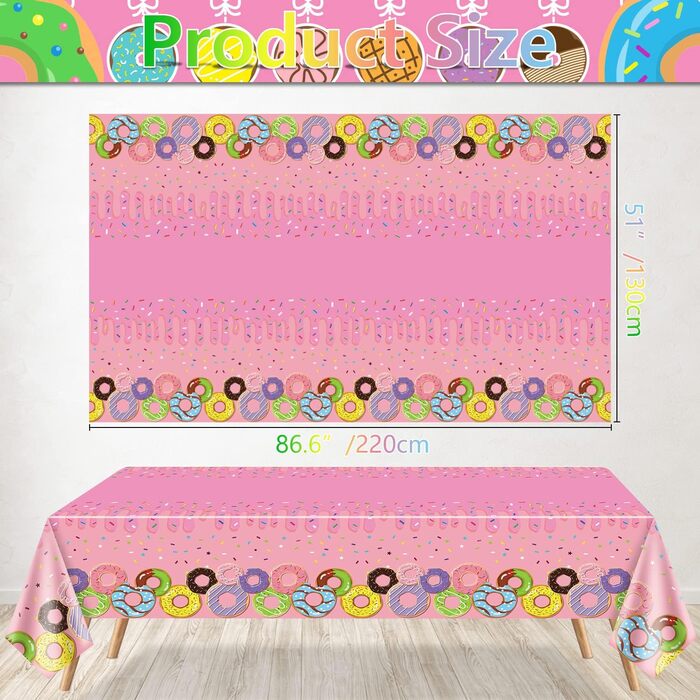 Пакети скатертини для пончиків, прямокутна скатертина для пончиків 220х130 см, тематичні прикраси для дитячого дня народження, веч