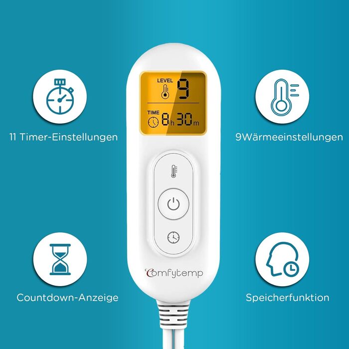Повністю зважений грілка для шиї та плечей Comfytemp з 9 налаштуваннями нагріву, автоматичне вимкнення 0,5-9 год, грілка для шиї 1 кг, грілка для плечей, електрична грілка, подарунки для мам, жінок, мами, тата, синій, 53x48 см