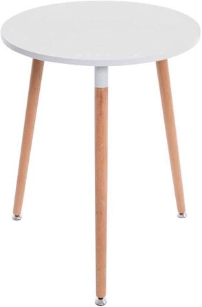 Кухонний стіл CLP Retro-Design Amalie з 3 дерев&39яними ніжками II круглий Ø 60 см I висота столу 75 см, колір білий, колір каркаса натуральне дерево (натуральний) білий
