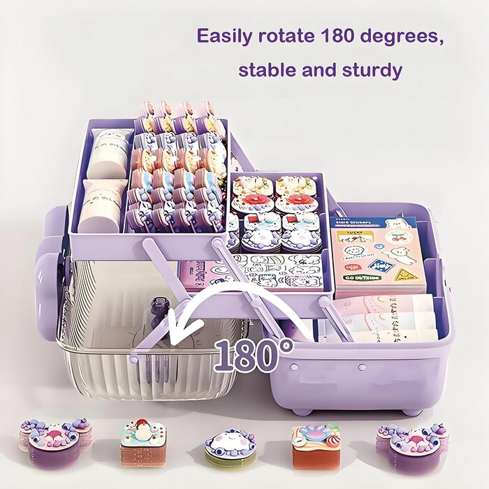 Організатор для гумок для волосся з ручкою, органайзер для дитячих шпильок для волосся, органайзер для дівчаток, 3-ярусна скринька для зберігання дитячих аксесуарів для волосся, для швейного приладдя, аксесуарів для волосся (фіолетовий)