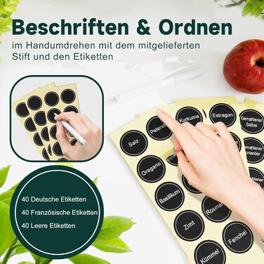 Набір полиць для спецій з 28 баночками для спецій та 120 етикетками - Органайзер для спецій для кухні та шафи - Настінна або окремостояча полиця для спецій - Повна система зберігання спецій (чорний колір)