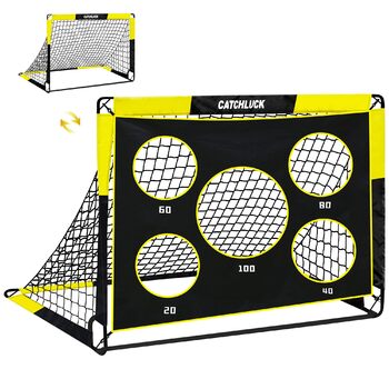 Футбольні ворота для саду, дитячі футбольні ворота 2 в 1, висувні футбольні ворота з лунками для ударів та сумкою для перенесення, кілки для землі, покращення - жовті - 120x90x90