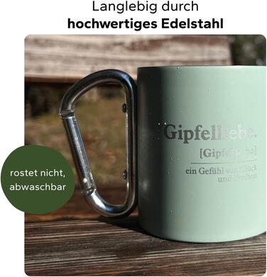 Кружка Summit Fun з нержавіючої сталі з ручкою-карабіном та гравіюванням 220 мл Кружка на кліпсі для активного відпочинку на природі Міцна, легка та ідеальна для любителів вершин