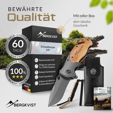 Складаний ніж BERGKVIST K19 (одноручний) з дерев'яним руків'ям та титаном для активного відпочинку та виживання - кишеньковий ніж