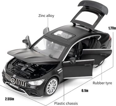 Модель автомобіля Benz AMG GT63 зі звуком і світлом від'їжджає назад зі звуком і світлом іграшковий автомобіль для хлопчиків дівчаток дорослих подарунок (чорний), 1/32