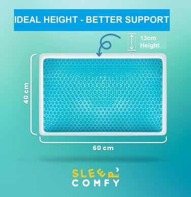 Подушка SLEEP COMFY преміум-класу з гелевої піни з ефектом пам&39яті ортопедична підтримка шиї, сертифікована Oeko-Tex, технологія охолоджувального гелю для всіх положень сну (комфорт влітку та взимку) з ефектом пам&39яті 60x40x13
