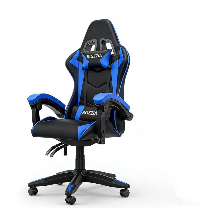 Геймерське крісло з Bluetooth-динаміками, ергономічне ігрове крісло з підголівником та поперековою опорою, регулювання висоти та кута нахилу, комп&39ютерне крісло для дітей, підлітків та дорослих (чорне/синє) Чорне/синє з динаміками