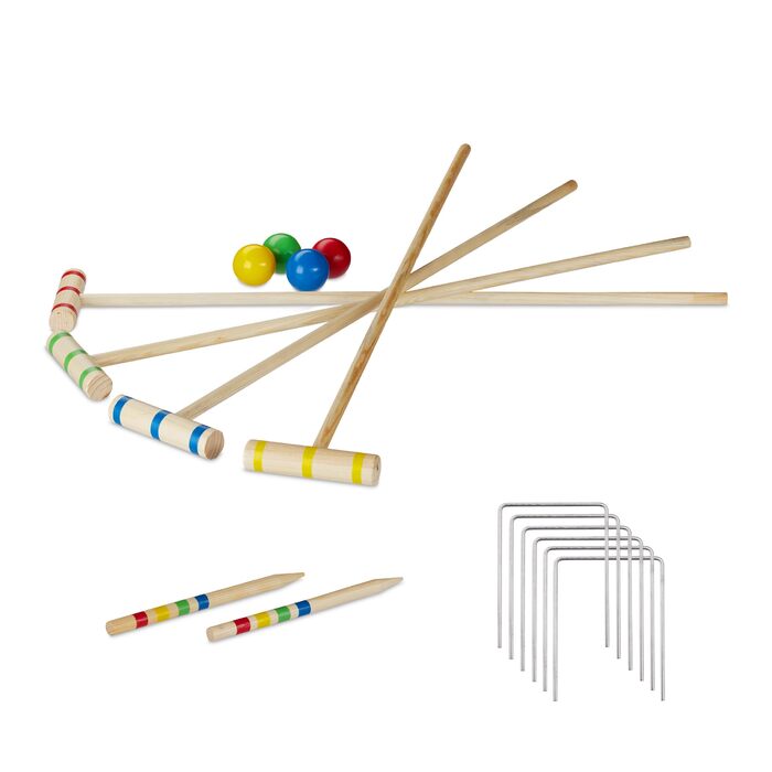 Набір для крокету Relaxdays, 4 гравці (діти та дорослі), повний комплект із сумкою, дерево, натуральний колір, одинарний, ЄС