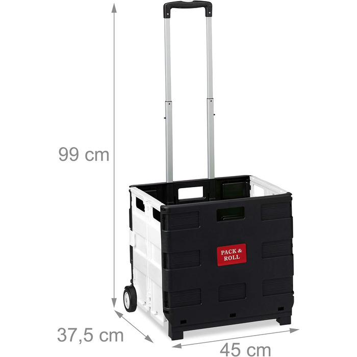 Складний візок для покупок Relaxdays з телескопічною ручкою, колесами, вантажопідйомність до 35 кг, об'єм 50 літрів, чорно-сірий