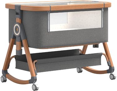 Дитяче ліжечко/дорожнє ліжечко GLOKID 3-в-1, дитячі ліжечка, з колесами, шестирівневе регулювання висоти, колиска, регулювання висоти та нахилу матраца (золотисто-сірий)