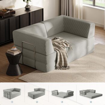Розкладний диван LINSY HOME - Розкладний диван-ліжко з підлокітником та подушкою для спини - Розкладний диван-ліжко, ширина 160 см - Стиснутий диван у коробці - Вельветова тканина для вітальні, спальні, сірий колір, ширина 1,6 м