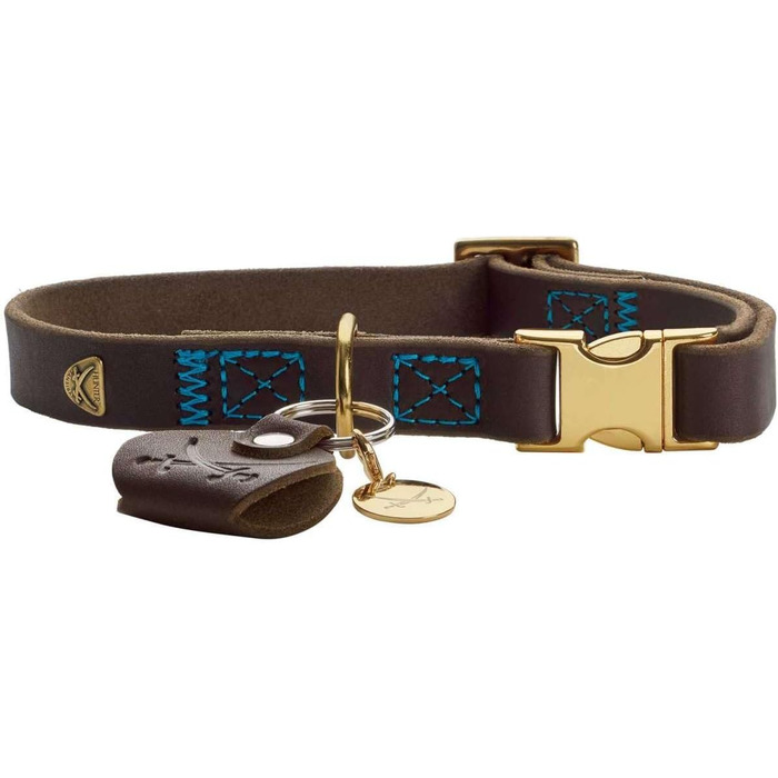 Ошийник для собак HUNTER Sansibar, колір темно-коричневий, високоякісна яловича шкіра, морські деталі, сині декоративні шви, латунні металеві елементи, регульований розмір, стильний та міцний, виготовлено в Німеччині, розмір M темно-коричневий M