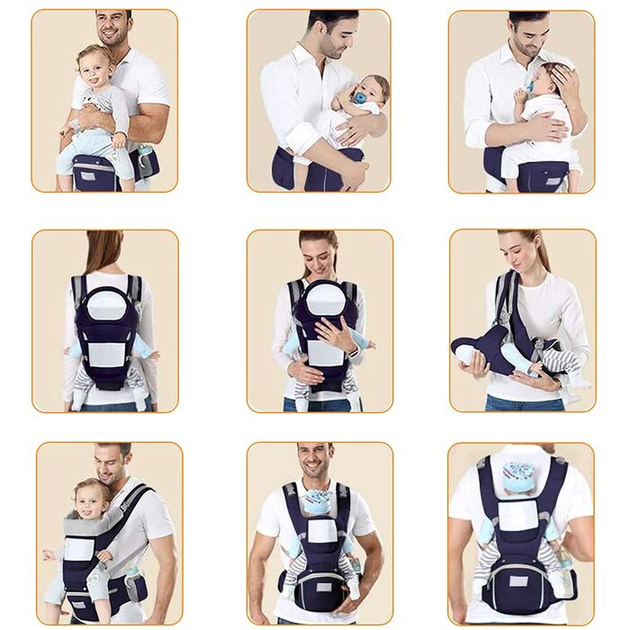 Ергономічна люлька Azeekoom із сидінням на стегнах, бавовняна дитяча люлька на спині та на животі, легка, дихаюча, регульований пі