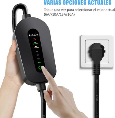 Зарядний кабель EzGoGo Type 2 Schuko 3,68 кВт 1-фазний / 6,1 м / 6-16А, портативна сумка тримач тканина з мікрофібри ремінець для