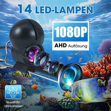 Ехолот, підводна рибальська камера, ширококутний інфрачервоний нічний бачення, підводний ехолот з HD-камерою 220 та 30-метровим кабелем для всіх водойм - рибальська камера для рибалок та шукачів пригод