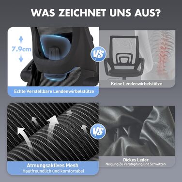 Ергономічне офісне крісло COLAMY, сітчасте робоче крісло з регульованим підголівником, крісло для керівника з поперековою опорою, поворотне крісло з регульованим нахилом та фіксатором, повністю чорний класичний колір
