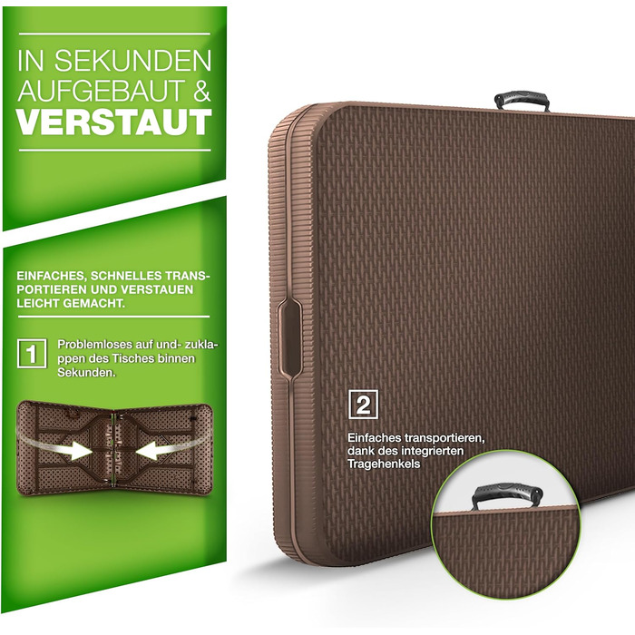 Складаний садовий стіл tillvex, вигляд з ротанга, 180x75 см Буфетний стіл з ручкою для перенесення Складаний стіл для саду, патіо та балкону Кемпінговий стіл на 6 осіб, коричневий
