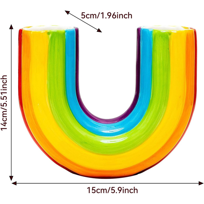 Райдужна декоративна ваза, Барвиста U-подібна ваза, Мила ваза для квітів, Райдужна ваза, Унікальна райдужна прикраса для центрального столу у вітальні, Ваза із смоли для прикраси квіткового столу.