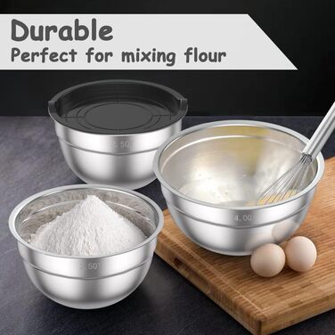 Набір салатників Wildon з 5 шт. , миска з нержавіючої сталі з герметичною кришкою, розмір 4,5 л, 2,7 л, 1,6 л, 1,1 л, 0,7 л, набір